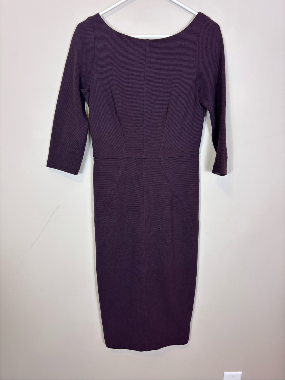 Boden Plum Midi Sheath Dress with Three-Quarter Sleeves 4 Long